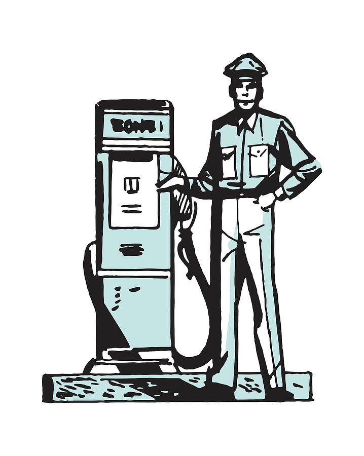 Transportation Drawing - Gas Station Attendant at Pump #4 by CSA Images