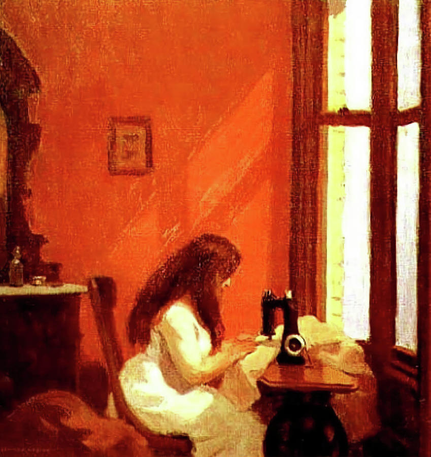 Edward Hopper Painting - Girl At Sewing Machine by Edward Hopper