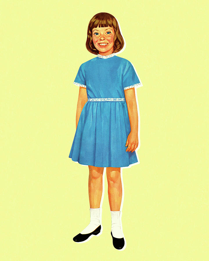 Vintage Drawing - Girl Wearing a Dress #4 by CSA Images