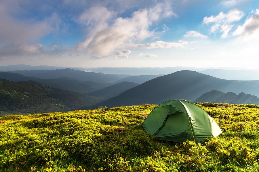 Mountain Photograph - Green Tent On Amazing Meadow In Spring #4 by Ivan Kmit