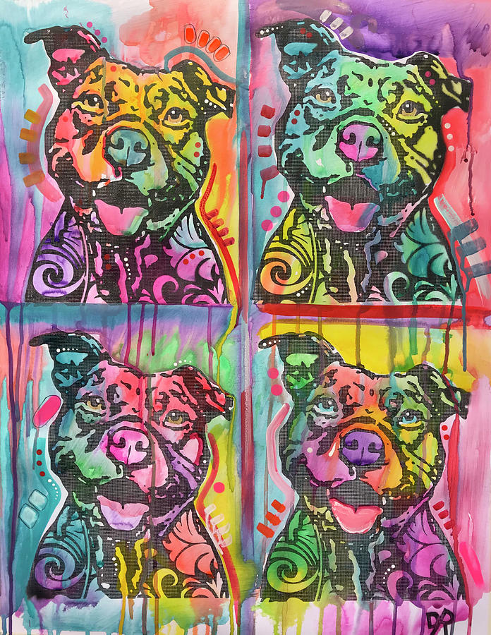 Dog Mixed Media - 4 Happy Pitties by Dean Russo