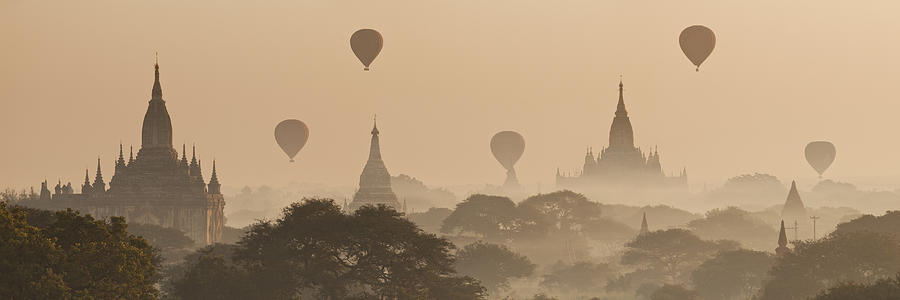 Hot Air Balloons Over Temples, Myanmar #4 Digital Art by Luigi Vaccarella