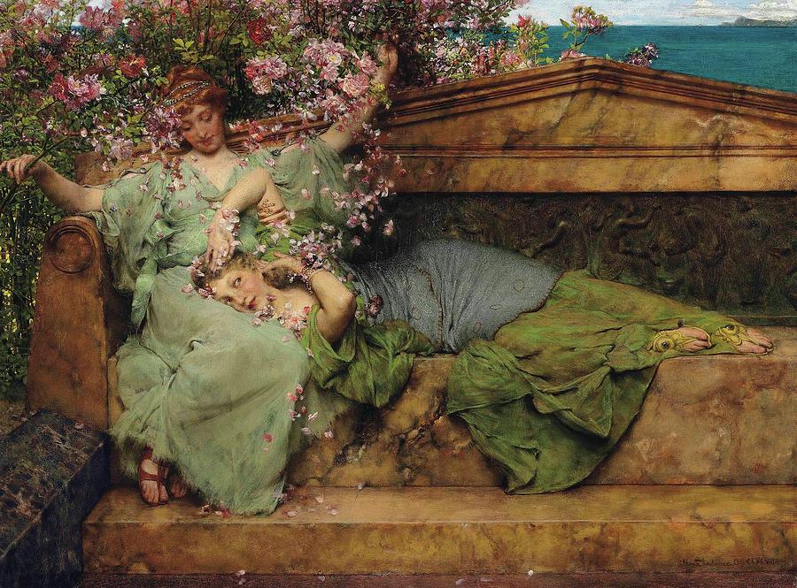 Flower Painting - In A Rose Garden by Lawrence Alma-tadema