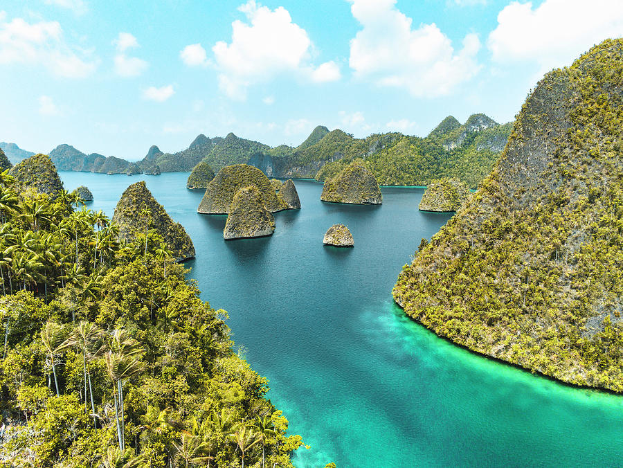 Indonesia, New Guinea, West Papua Province, Spectacular Rock Formations In Wayag Island, One Of The Raja Ampat Archipelagos Most Popular Tourist Spots #4 Digital Art by Roberto Cassa