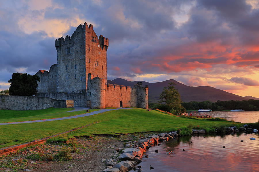 Ireland, Kerry, Killarney, Ring Of Kerry, Late Afternoon View Of The 15th Century Ross Castle Along The Shores Of Lough (lake) Leane, One Of The Highlights Of The Lakes Of Killarney National Park #4 Digital Art by Riccardo Spila