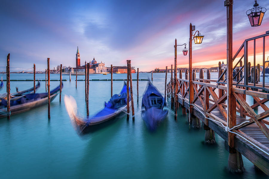 Italy, Veneto, Venetian Lagoon, Adriatic Coast, Venezia District, Venice, San Giorgio Maggiore, Gondolas #4 Digital Art by Stefano Coltelli