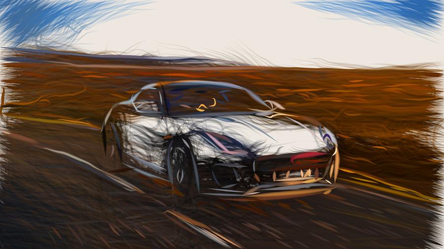 Jaguar F Type Chequered Flag Edition Drawing #5 Digital Art by CarsToon Concept