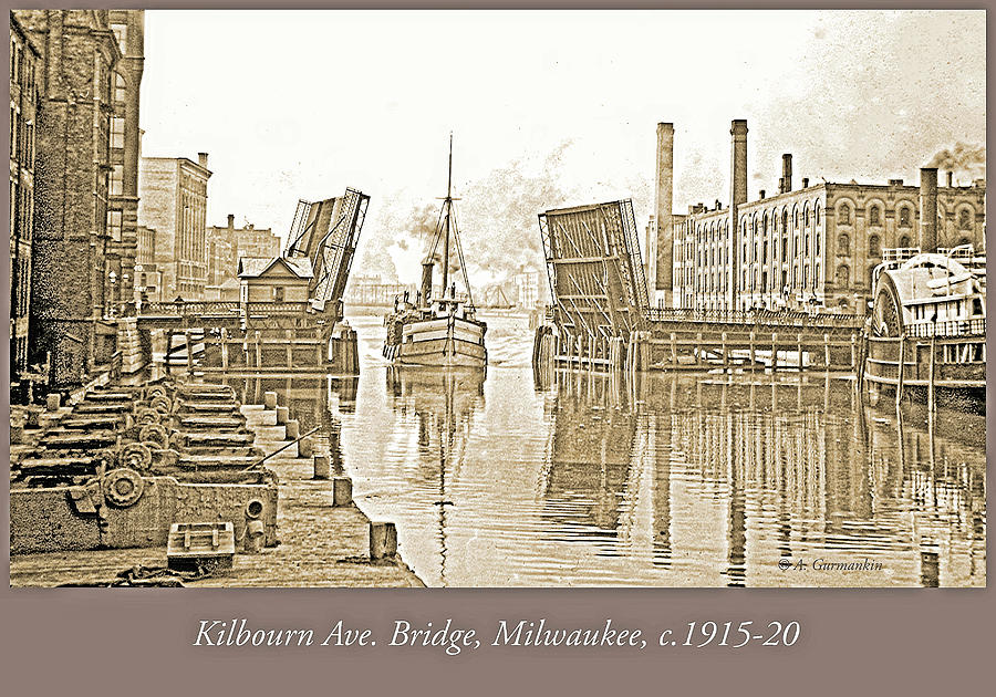 Kilbourn Avenue Bridge, Milwaukee, Wisconsin, 1915-1920, Vintage #4 Photograph by A Macarthur Gurmankin