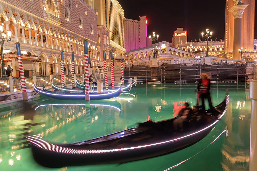 Las Vegas River Gondolas At Night #4 Photograph by Alex Grichenko