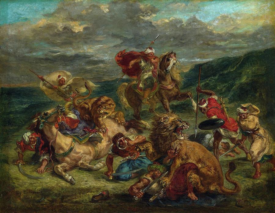 Lion Painting - Lion Hunt by Eugene Delacroix