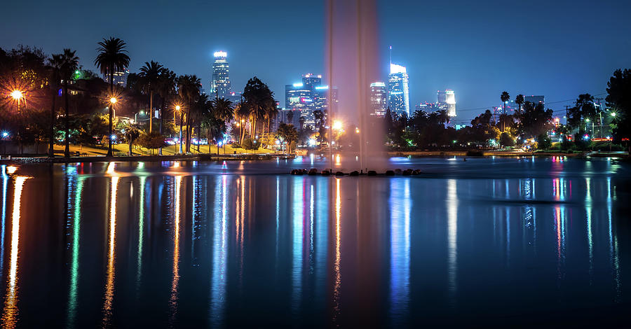 Los Angeles california city downtown at night #4 Photograph by Alex Grichenko