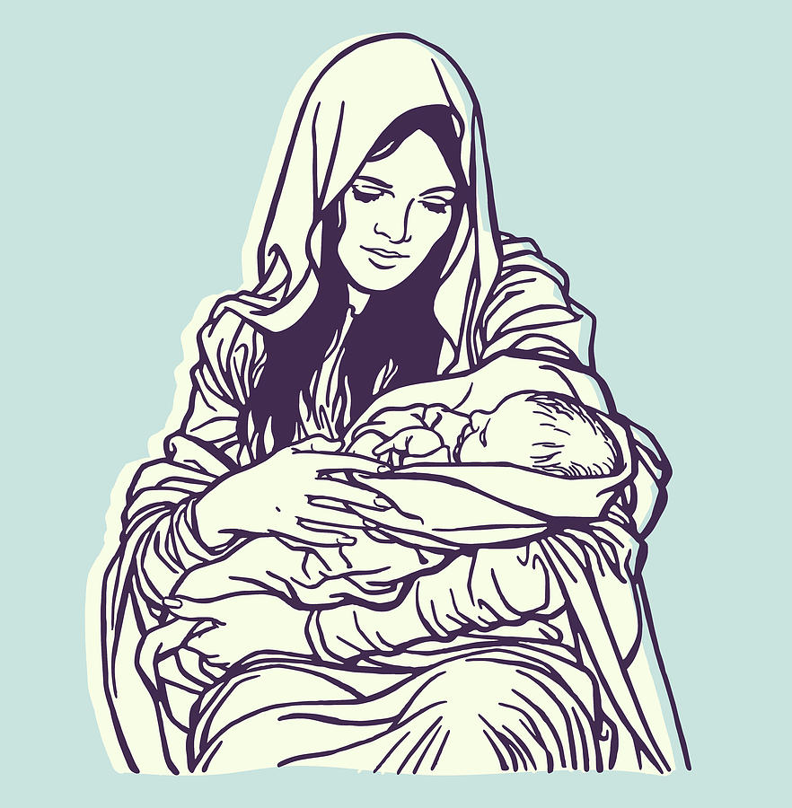 Christmas Drawing - Madonna and Child #4 by CSA Images