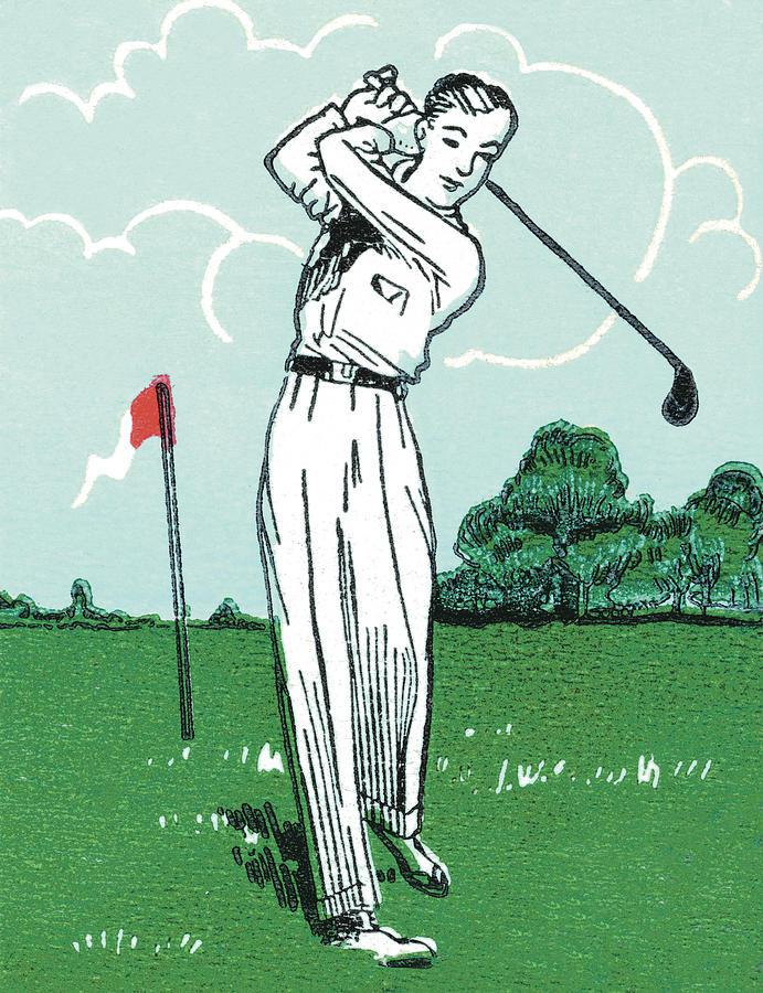 Golf Drawing - Man Swinging a Golf Club #4 by CSA Images