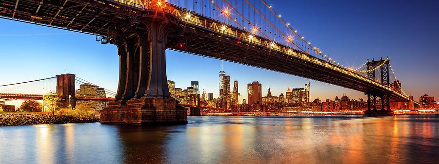 City Digital Art - Manhattan Bridge & Nyc Skyline #4 by Antonino Bartuccio