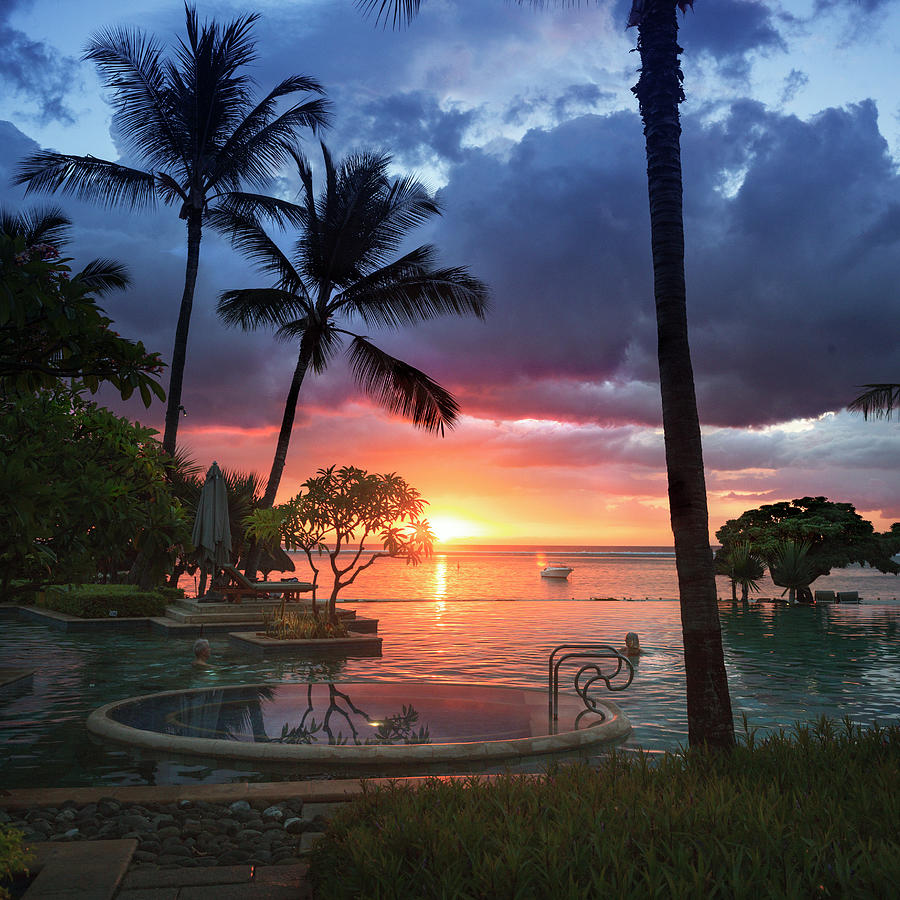Sunset Digital Art - Mauritius, Mauritius Island, Tamarin, Tropics, Indian Ocean, La Pirogue Hotel #4 by Paolo Giocoso
