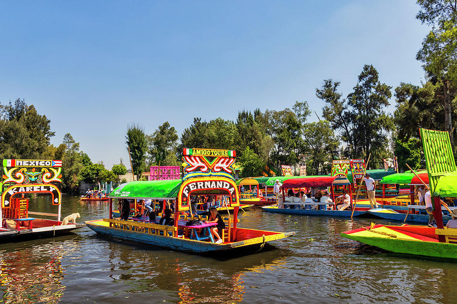 Mexico, Mexico City, Colorful Trajinera Boats At Xochimilco #4 Digital Art by Claudia Uripos