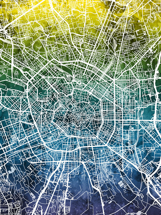 Milan Italy City Map #4 Digital Art by Michael Tompsett