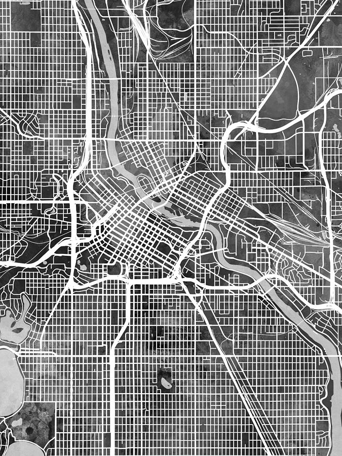 Minneapolis Minnesota City Map #4 Digital Art by Michael Tompsett