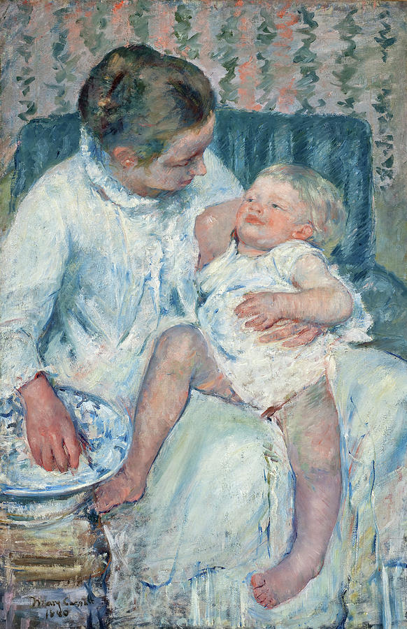 Mary Stevenson Cassatt Painting - Mother About to Wash Her Sleepy Child #4 by Mary Cassatt