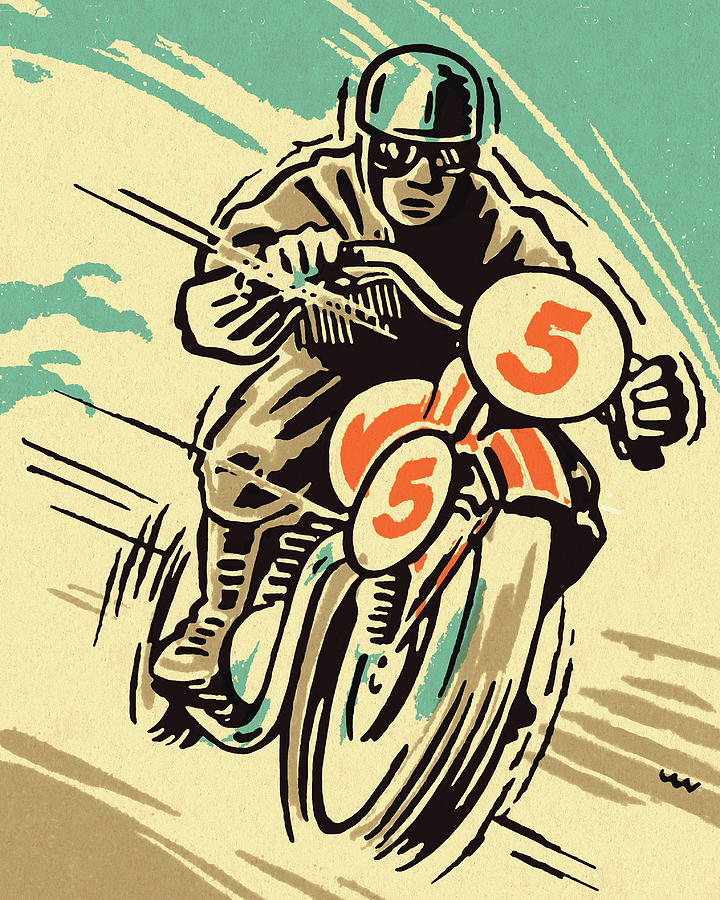 Transportation Drawing - Motorcycle Racer #4 by CSA Images