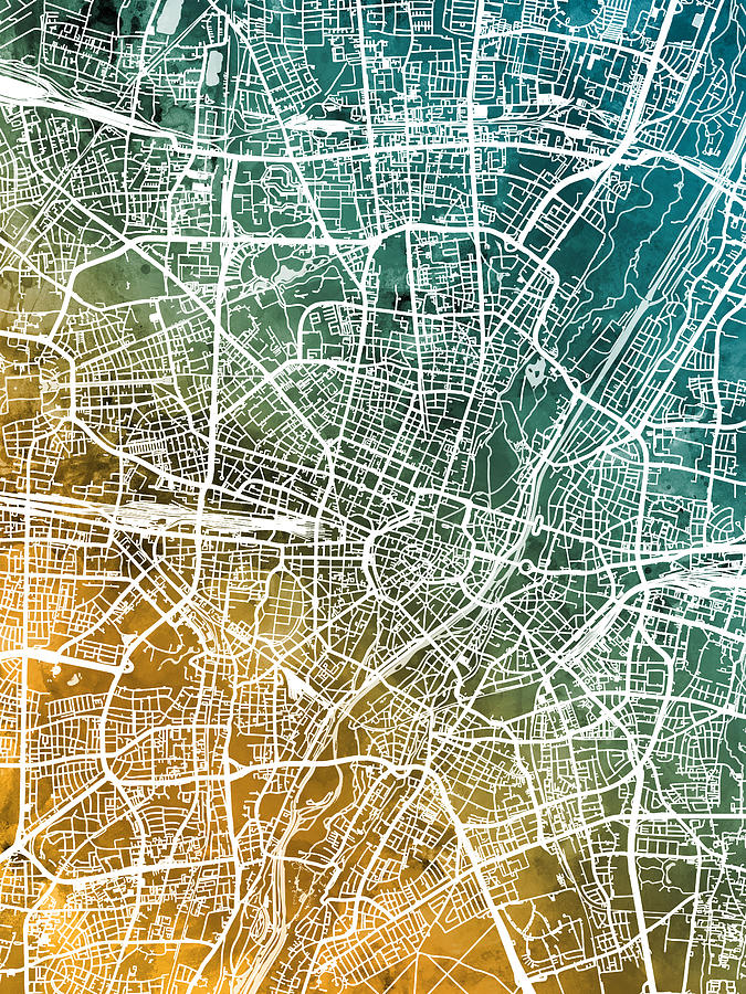 Munich Germany City Map #4 Digital Art by Michael Tompsett