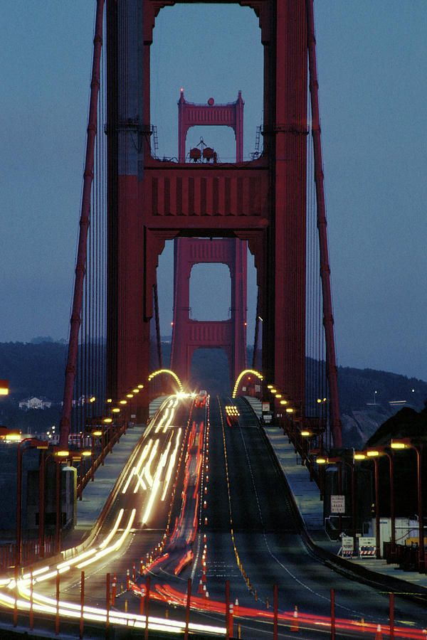 Night Traffic On Golden Gate Photograph