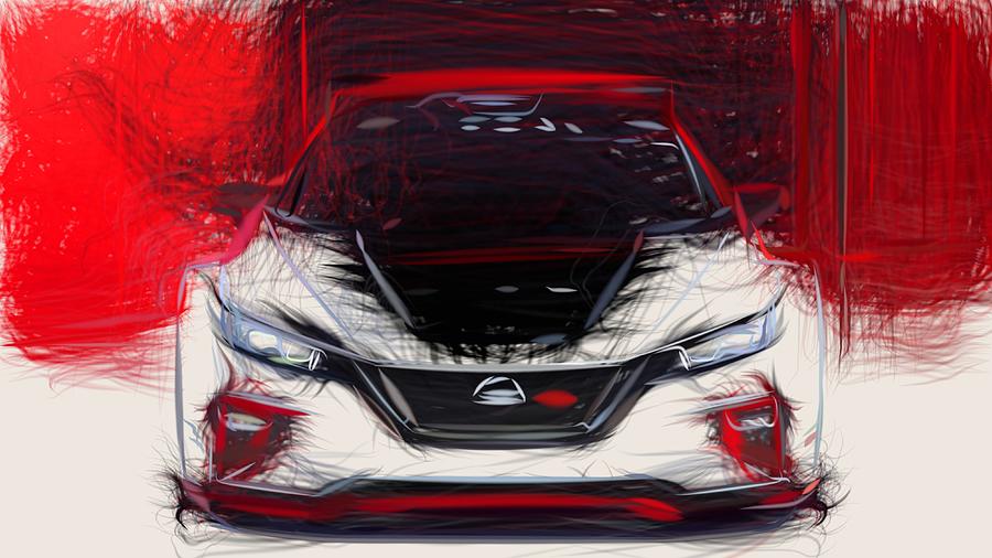 Nissan Leaf RC Drawing #5 Digital Art by CarsToon Concept
