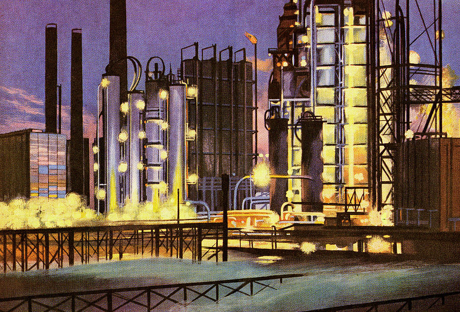 Vintage Drawing - Oil Refinery #4 by CSA Images