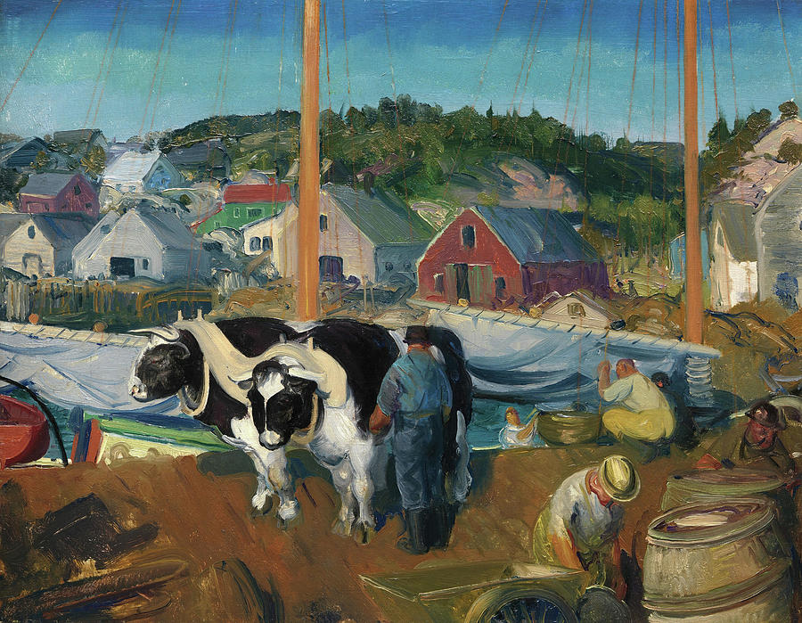 Ox Team, Wharf at Matinicus. Painting by George Bellows
