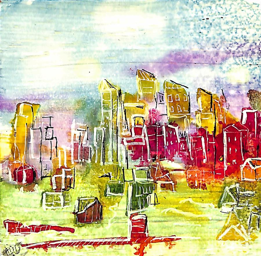 4 Panel Cityscape 1 Painting by Patty Donoghue