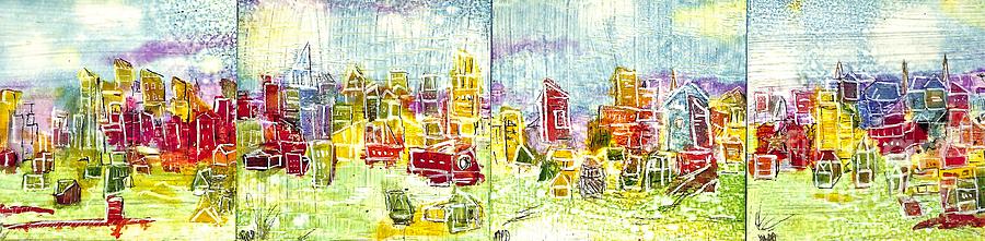 4 panel Cityscape Painting by Patty Donoghue