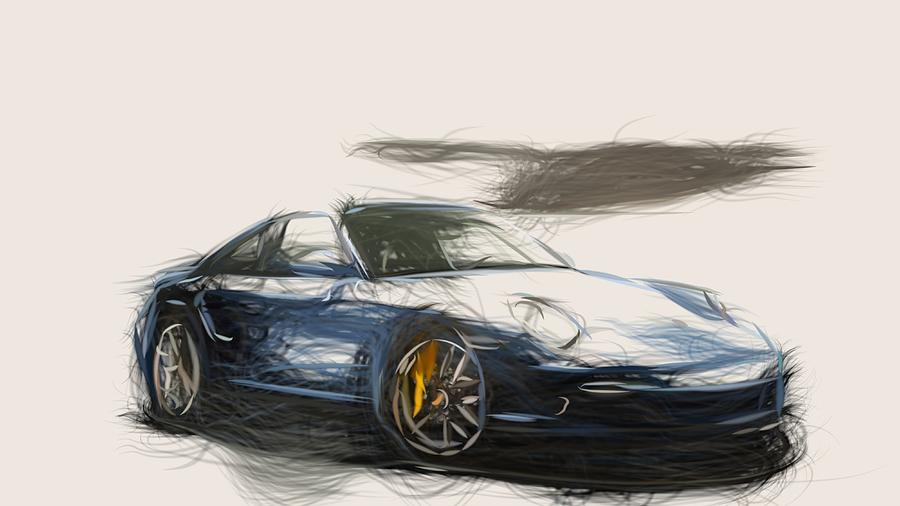 Porsche 911 Turbo S Draw #4 Digital Art by CarsToon Concept