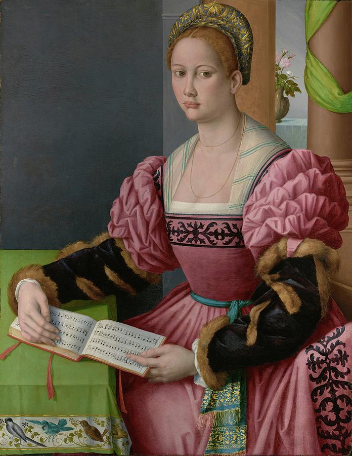 Book Painting - Portrait Of A Woman With A Book Of Music by Bacchiacca