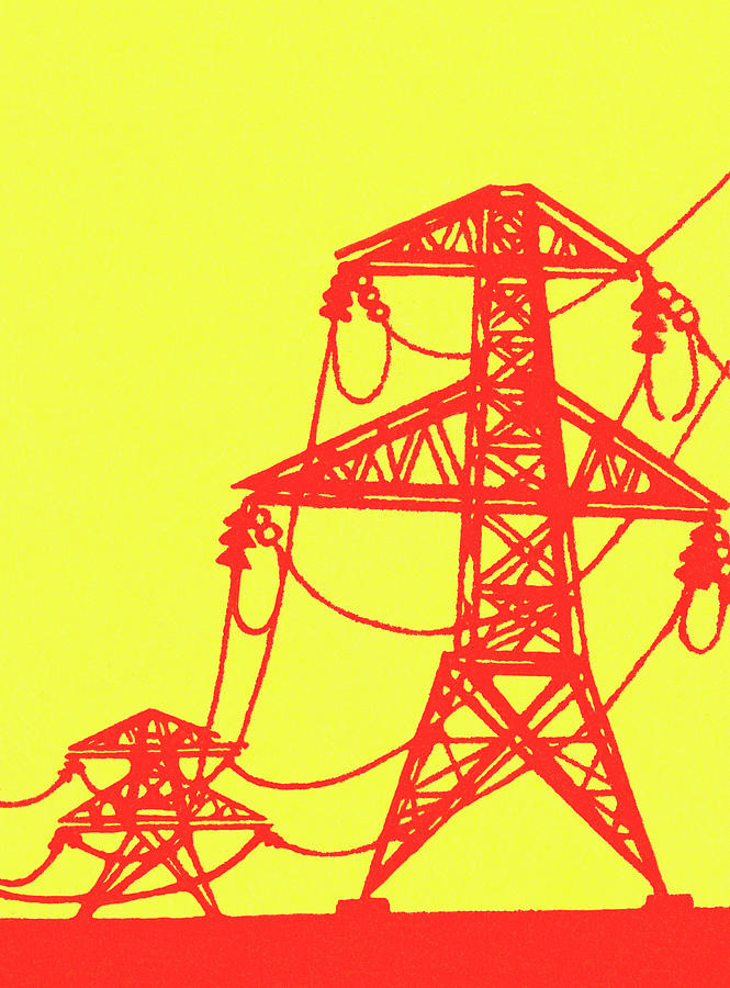 Vintage Drawing - Power lines #4 by CSA Images