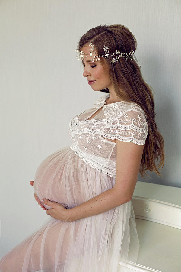 Pregnant Girl In A White Transparent Dress Stands Photograph by Elena ... pic