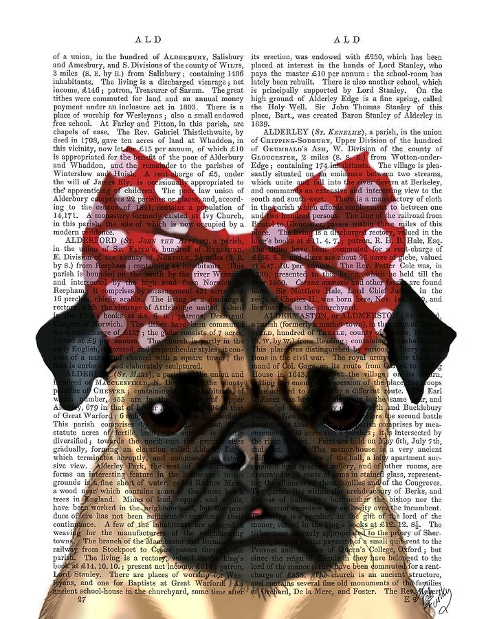 Animal Painting - Pug With Red Spotty Bow On Head #4 by Fab Funky