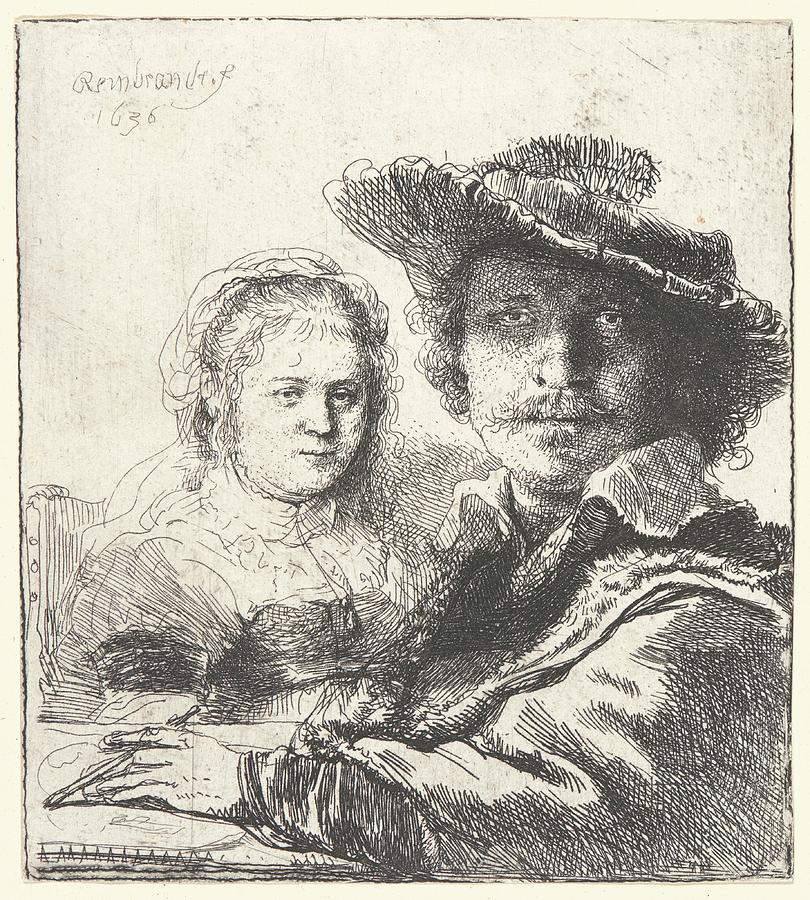 Portrait Drawing - Rembrandt And His Wife Saskia by Rembrandt Van Rijn