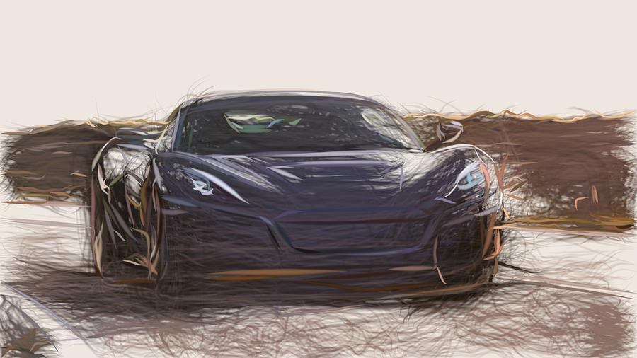 Rimac C Two Drawing #5 Digital Art by CarsToon Concept