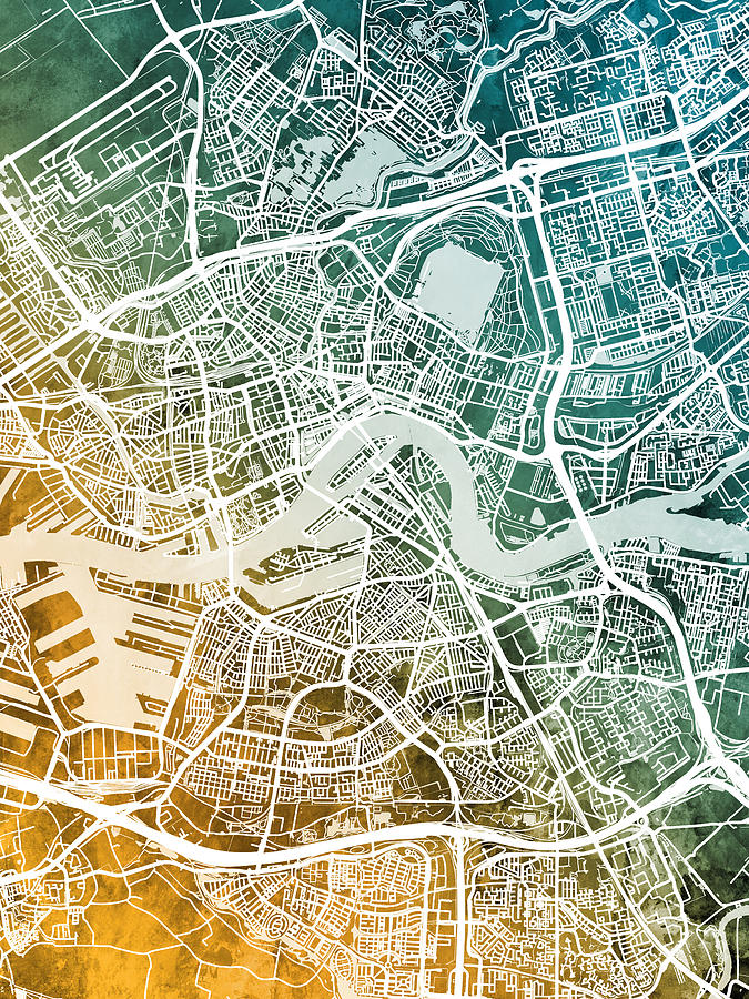 Rotterdam Netherlands City Map #4 Digital Art by Michael Tompsett