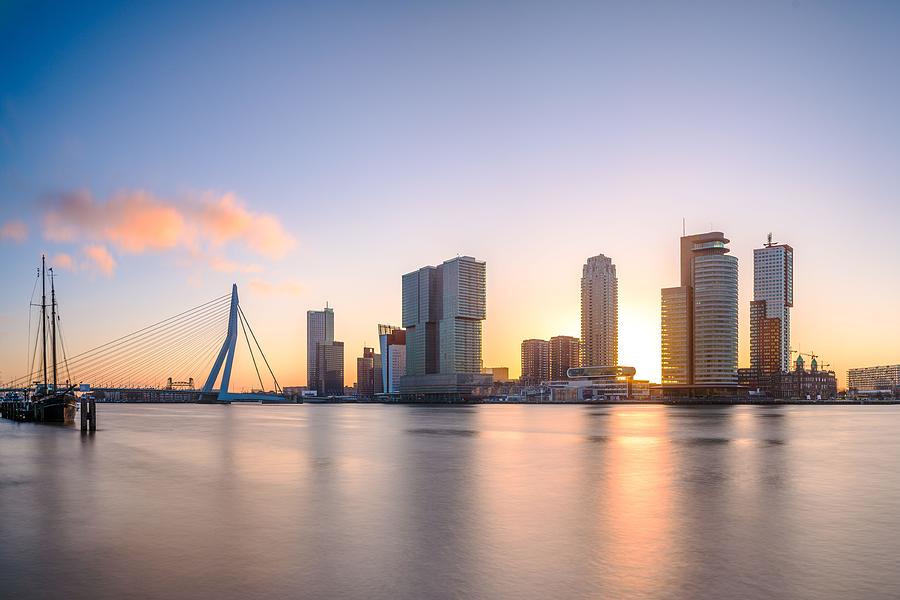 Sunset Photograph - Rotterdam, Netherlands, City Skyline #4 by Sean Pavone