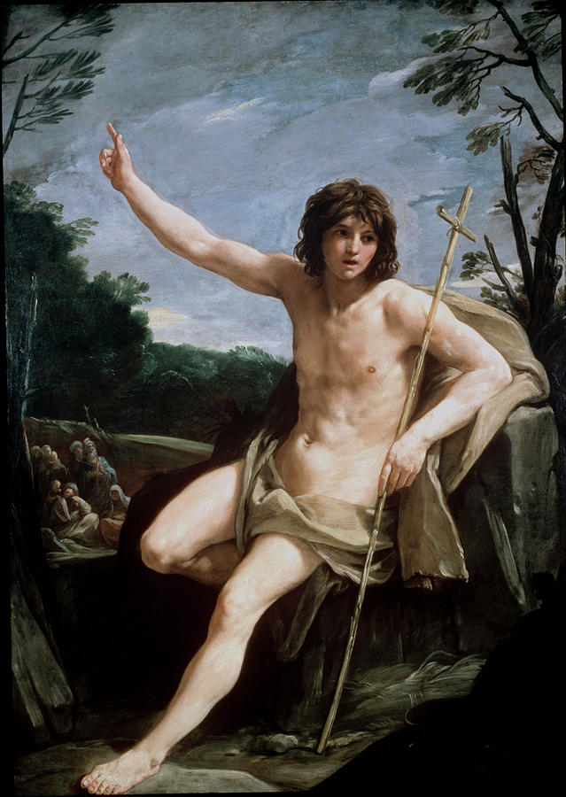 Saint John the Baptist in the Wilderness #4 Painting by Guido Reni