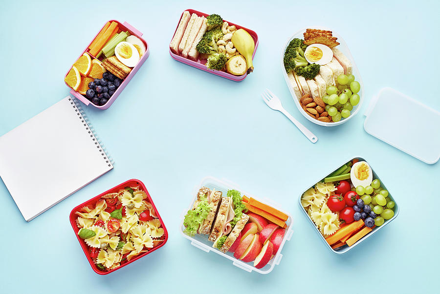 School Lunchboxes With Various Healthy Nutritious Meals #4 Photograph by Asya Nurullina