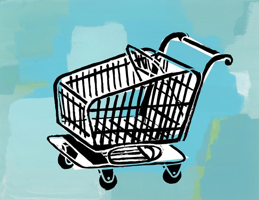 Vintage Drawing - Shopping Cart #4 by CSA Images