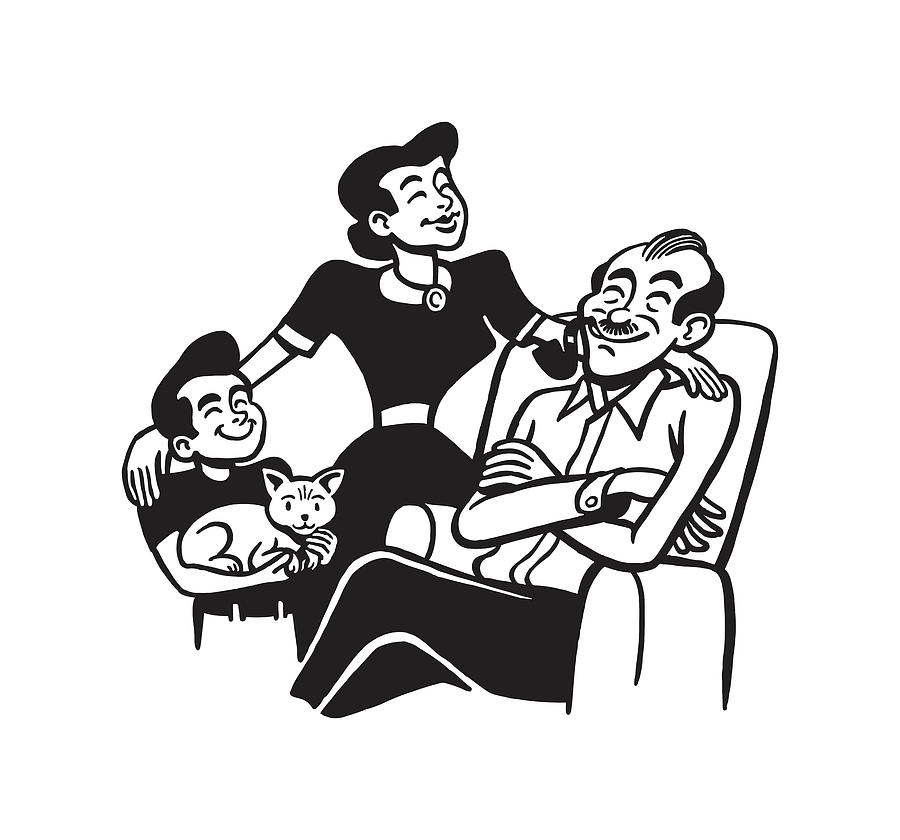 Black And White Drawing - Smiling Family #4 by CSA Images
