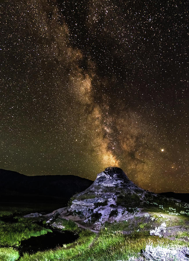 Soda butte spewing out milky way galaxy like volcano in yellowst #4 Photograph by Alex Grichenko