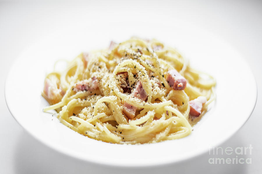 Spaghetti Pasta Carbonara With Bacon Ham Cream And Kampot Pepper Photograph By Jm Travel Photography