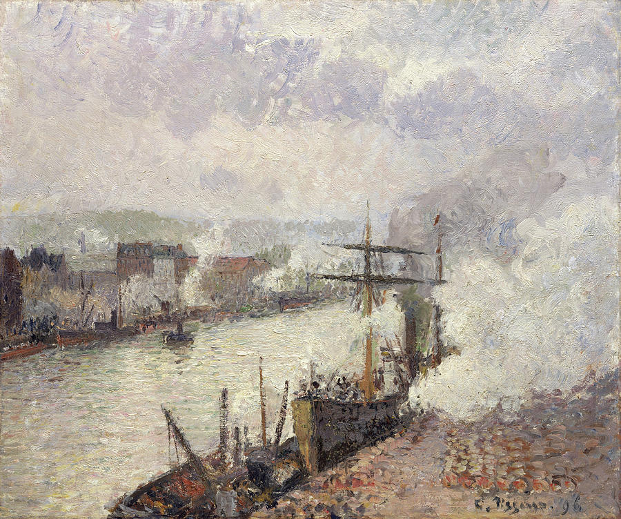 Camille Pissarro Painting - Steamboats in the Port of Rouen #4 by Camille Pissarro