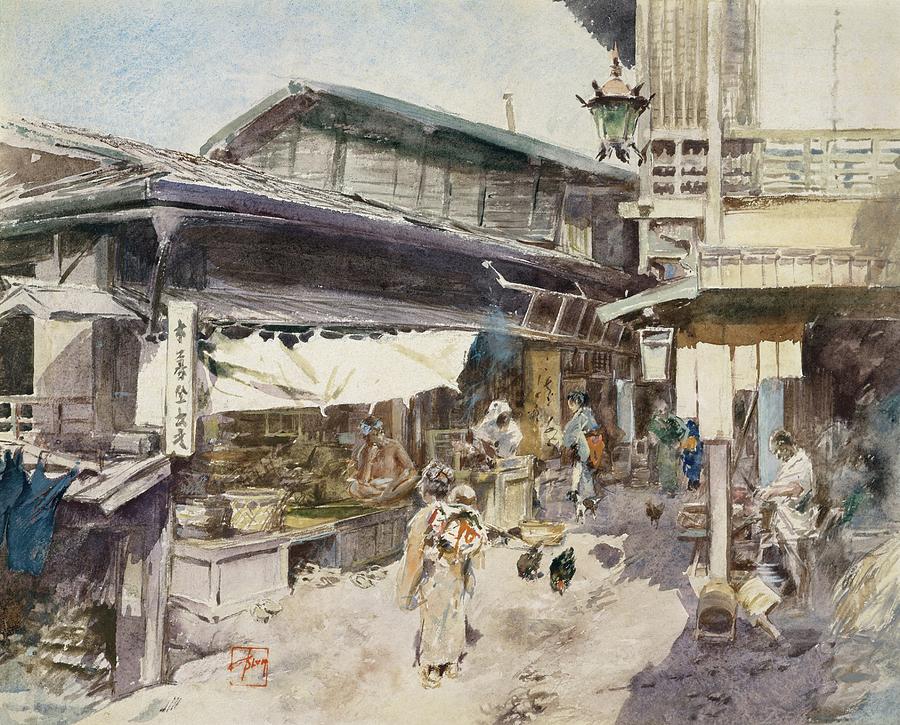 Street Scene In Ikao, Japan Painting by Robert Frederick Blum - Fine ...