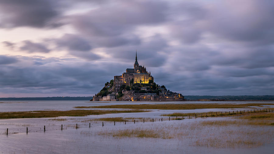 Sunset At Le Mont Saint Michelle In Summer At High Tide Photograph