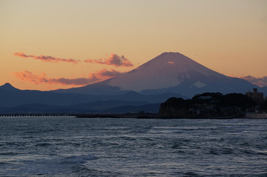 Sunset Mt.fuji Viewed From Beach #4 Photograph by Taro Hama @ E-kamakura